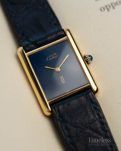 Must de Cartier Tank Manual Blu Lapis Spider Dial LM Ref 6