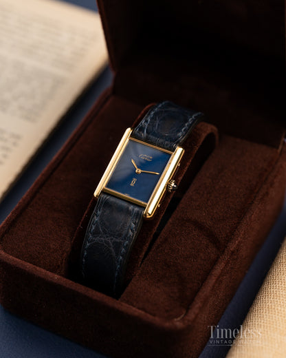 Must de Cartier Tank Manual Blu Lapis Spider Dial LM Ref 6