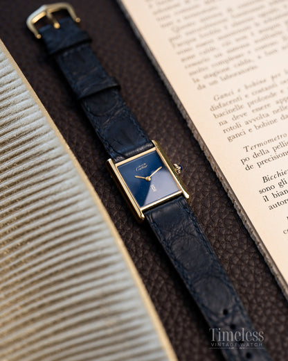 Must de Cartier Tank Manual Blu Lapis Spider Dial LM Ref 6