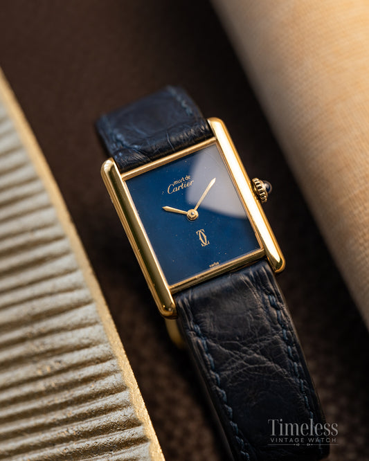 Must de Cartier Tank Manual Blu Lapis Spider Dial LM Ref 6