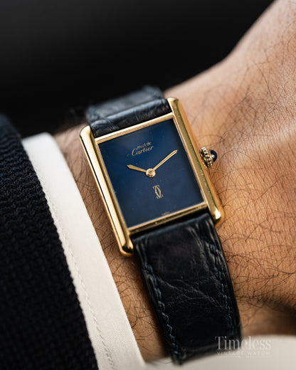 Must de Cartier Tank Manual Blu Lapis Spider Dial LM Ref 6